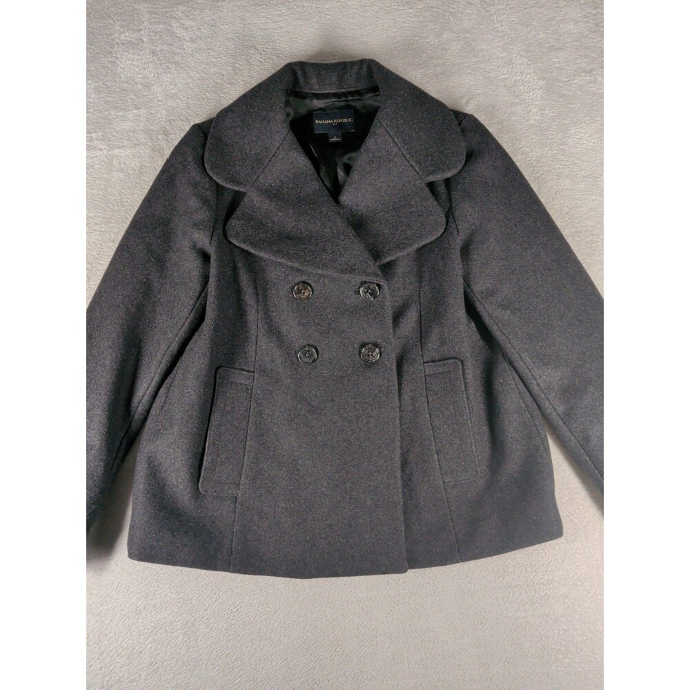 Banana Republic Wool-Blend Pea Coat Jacket Women's Medium Gray Double Button